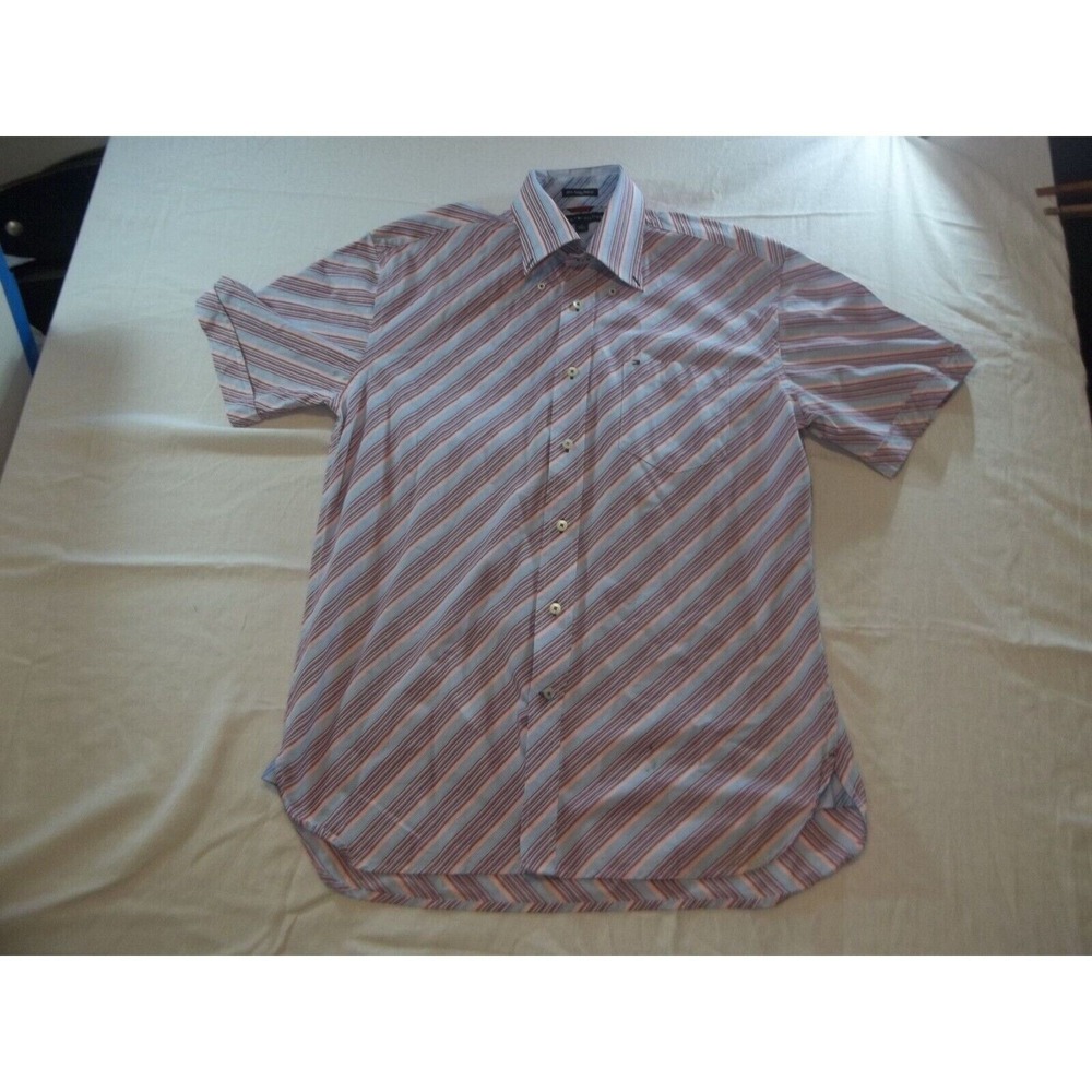Tommy Hilfiger 80s 2‎ Ply Fabric Short Sleeve Striped Shirt Men M Casual Summer